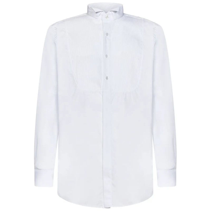 Lardini Hemd Pleated Plastron White Cotton Shirt White