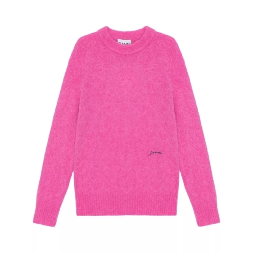 GANNI Logo-Embroidered Wool-Blend Jumper Pink 