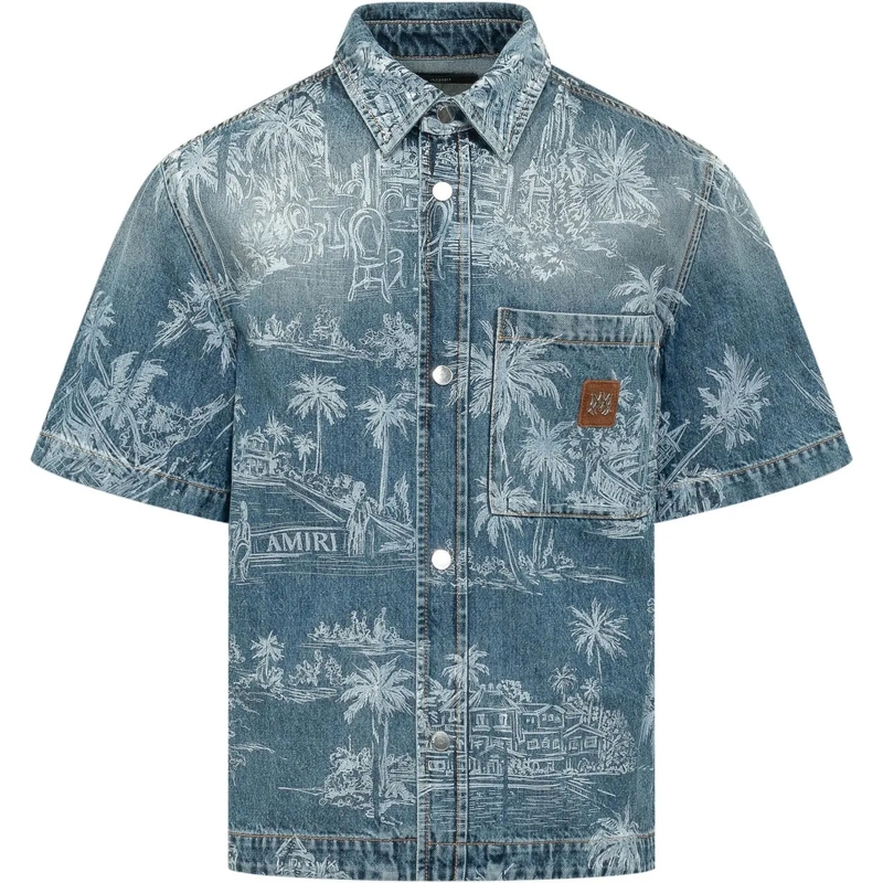 Amiri Haut décontracté Chateau Camicia Denim con Stampa Paesaggio blau
