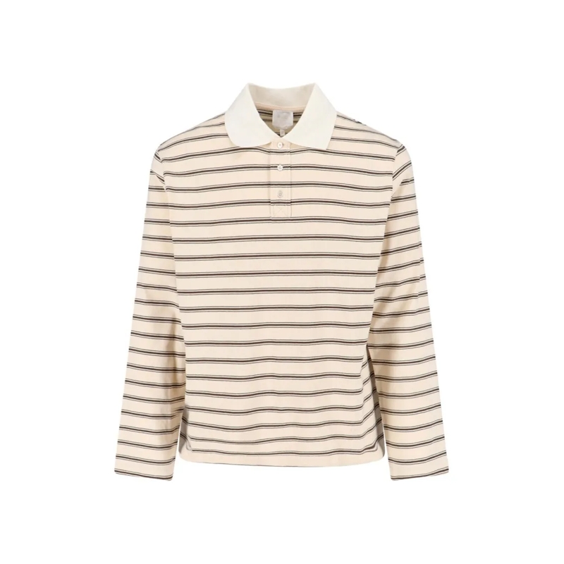 A.P.C. Polo Striped Polo Shirt In Cream Cotton, Classic Collar Neutrals