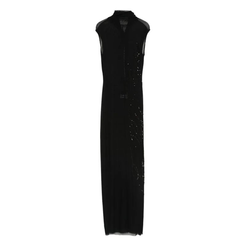 Jean Paul Gaultier  Sleeveless Semi-Sheer Black Maxi Dress Black