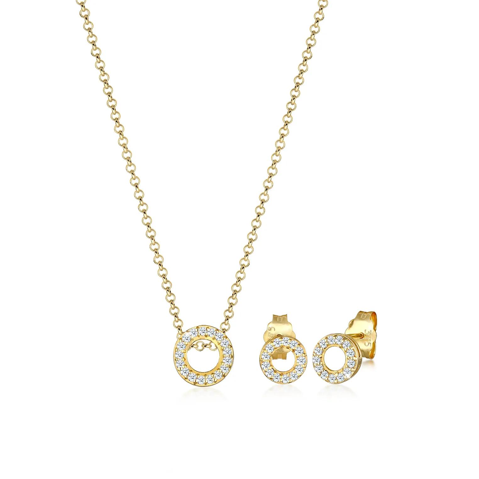 Elli Halsketten - Schmuckset Kette Ohrstecker Diamant(0.215 ct.)375 - Gr. unisize - in Gold - für Damen