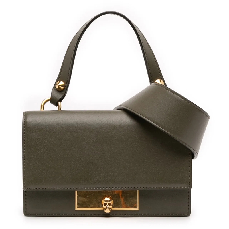 Alexander McQueen Schultertasche Mini Leather Skull Lock Top Handle Bag grün