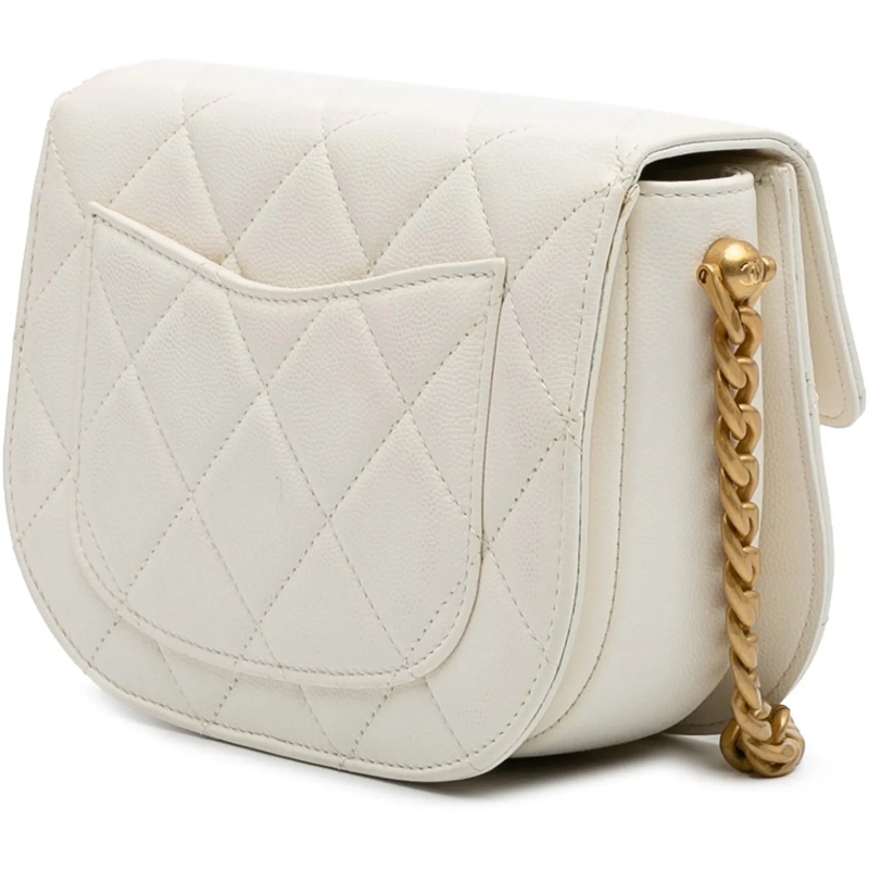 Chanel Schultertasche CC Quilted Lambskin Round Moon Messenger Flap weiß