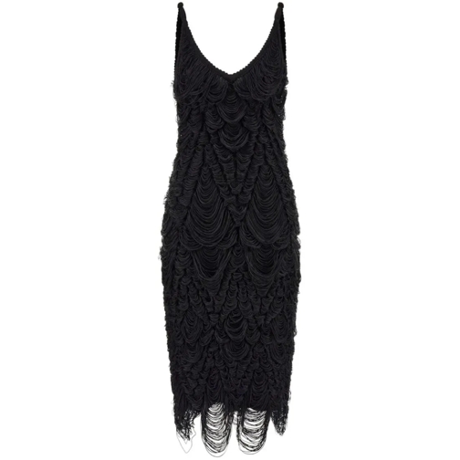 Salvatore Ferragamo Fringed Black Midi Dress Black Robes midi