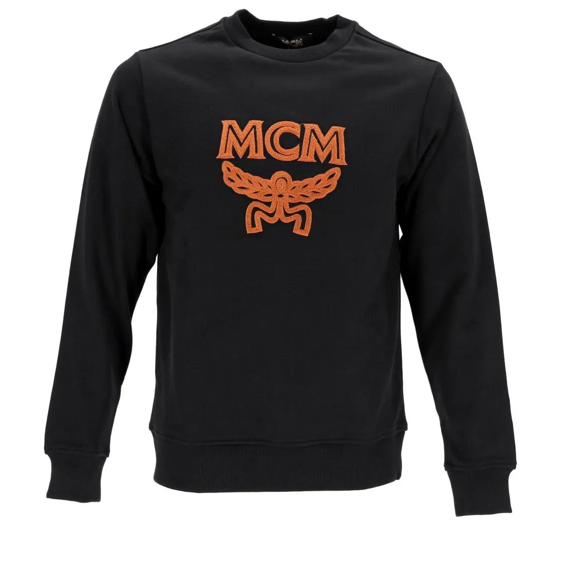 MCM Monogram Embroidered Black Sweatshirt With Crew Ne Black