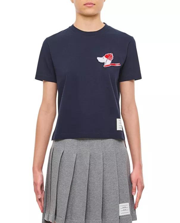 Thom Browne - Short Sleeve T-Shirt With Emrboidered Detail - Größe 40 - blue