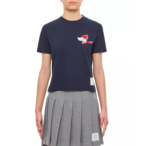 Thom Browne Short Sleeve T-Shirt With Emrboidered Detail Blue 