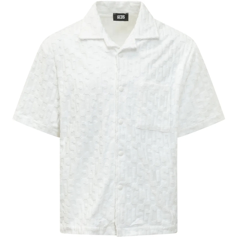 Gcds Legeres Oberteil Camicia Bowling con Tasca Applicata weiß
