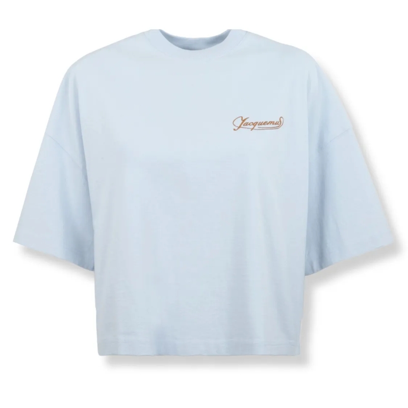 Jacquemus T-Shirt Cropped Logo Embroidered T-Shirt Blue