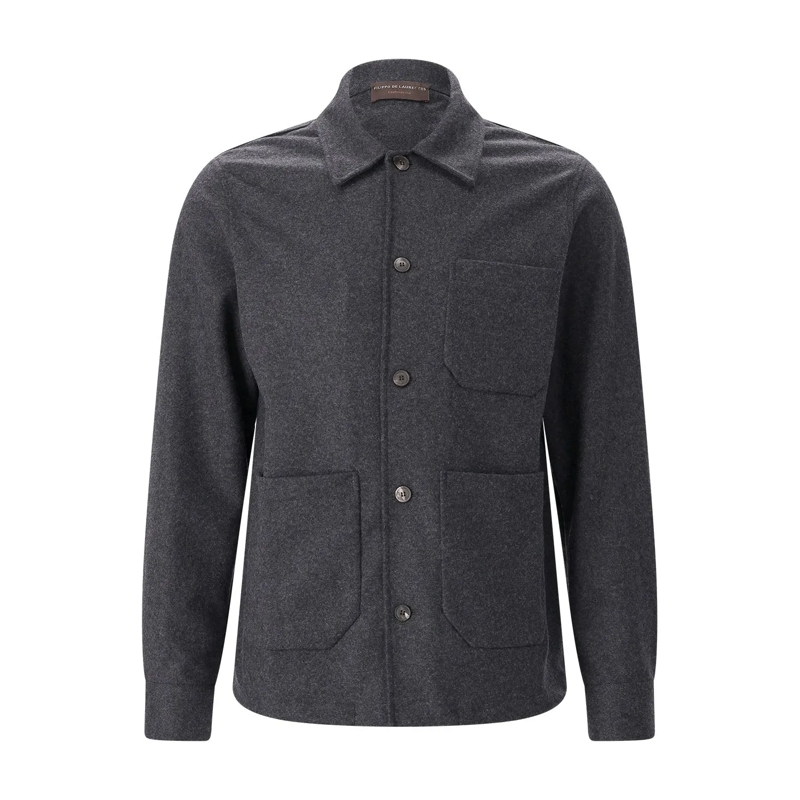 FILIPPO DE LAURENTIIS Cardigan Overshirt aus Merinowolle & Kaschmir grau