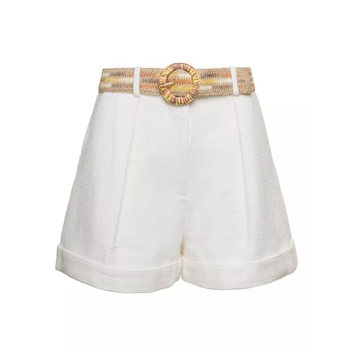 Zimmermann White High-Waisted Belted Shorts In Cotton White Shorts