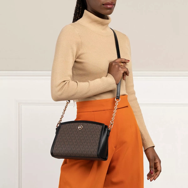 Michael Kors Chantal Large Crossbody Brown Black Sac a bandouliere