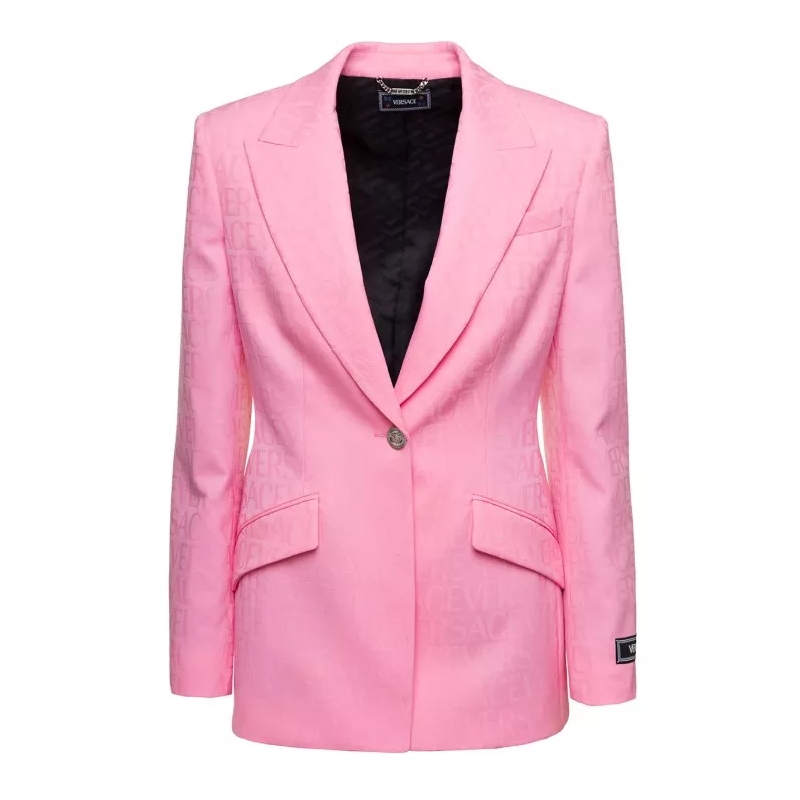 Versace Übergangsjacke Pink Single-Breasted Jacket With All-Over Tonal Lo Pink