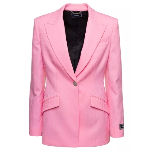 Versace Pink Single-Breasted Jacket With All-Over Tonal Lo Pink 