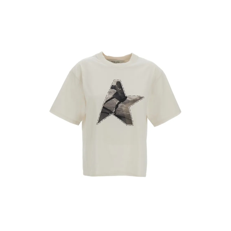 Golden Goose T-Shirt Star Print Oversized T-Shirt In Pure Cotton White