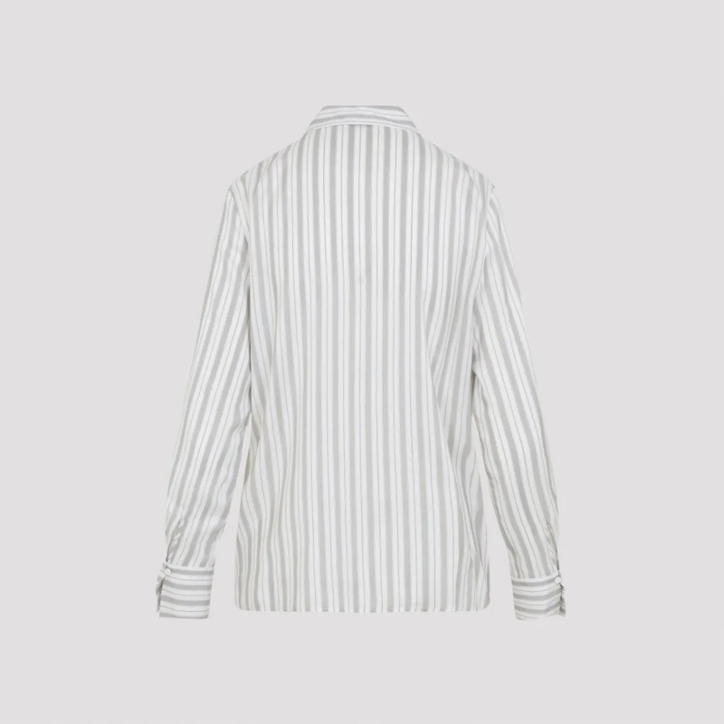 Peserico Overhemd Vertical Stripe Long-Sleeved Shirt With Classic Co White