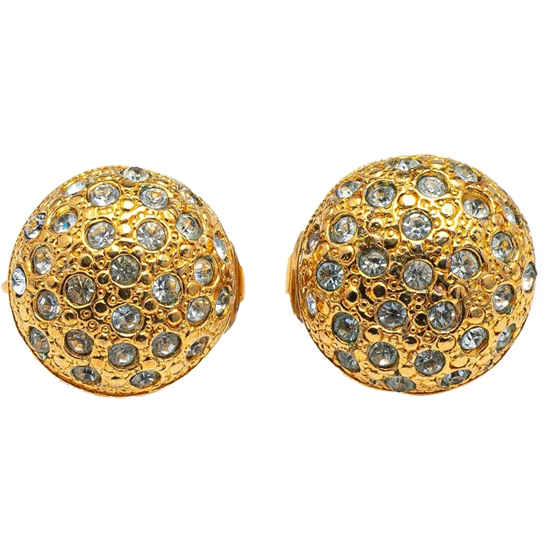 Chanel Créoles Gold Plated and Rhinestones Round Clip On Earrings gold