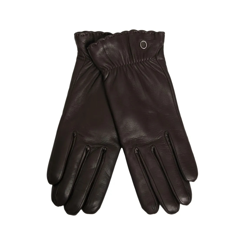 Orciani Handschoenen Brown Leather Gloves With Gathered Cuff And Discre Black