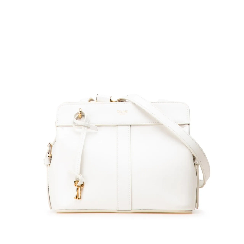 Celine Schultertasche Teen Leather Cabas De France Crossbody weiß