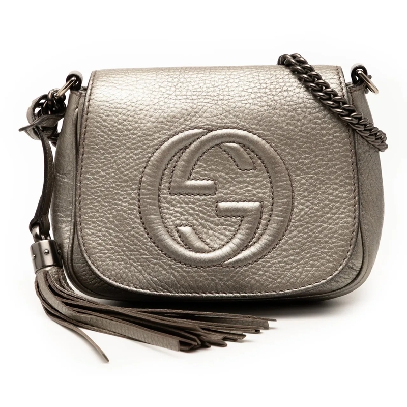 Gucci Sac à bandoulière Small Metallic Leather Soho Chain Flap Crossbody gold