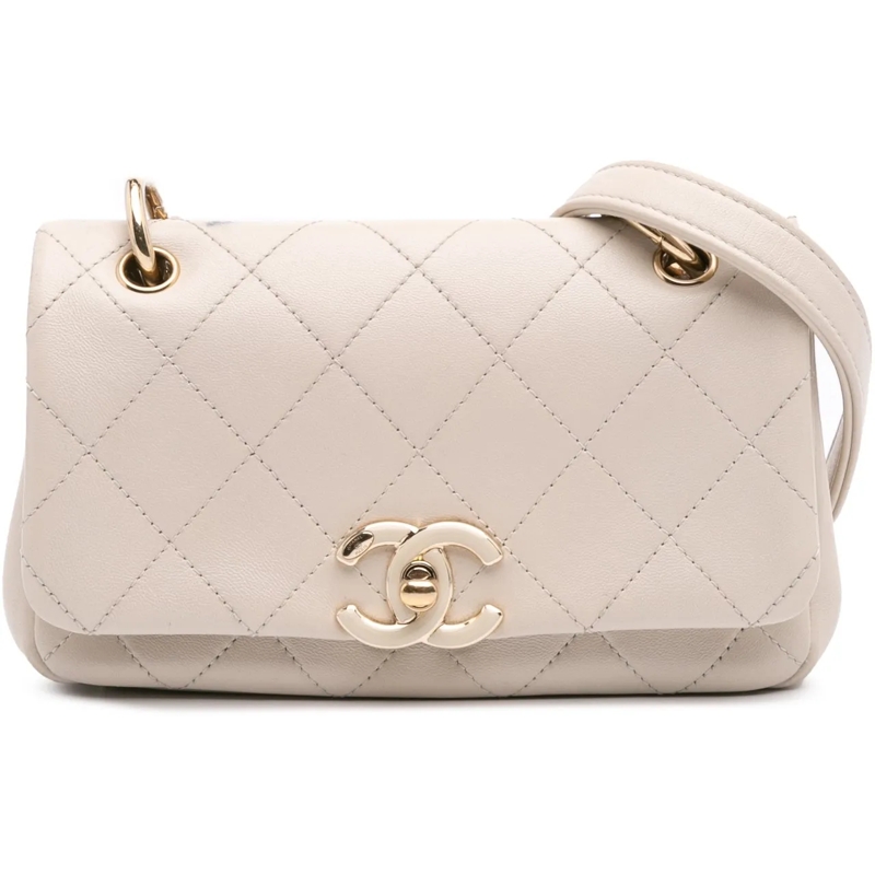Chanel Sac à bandoulière Medium Lambskin Twist Chain Enamel CC Flap braun