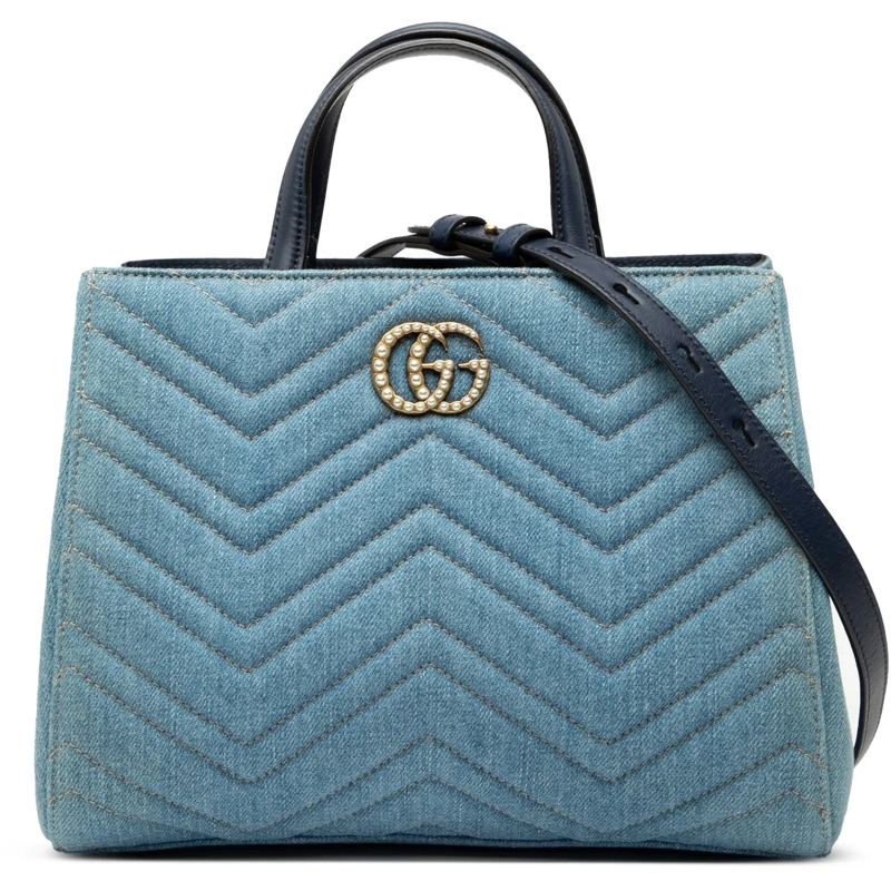 Gucci Sac à bandoulière Small GG Marmont Matelasse Denim Pearly Satchel blau