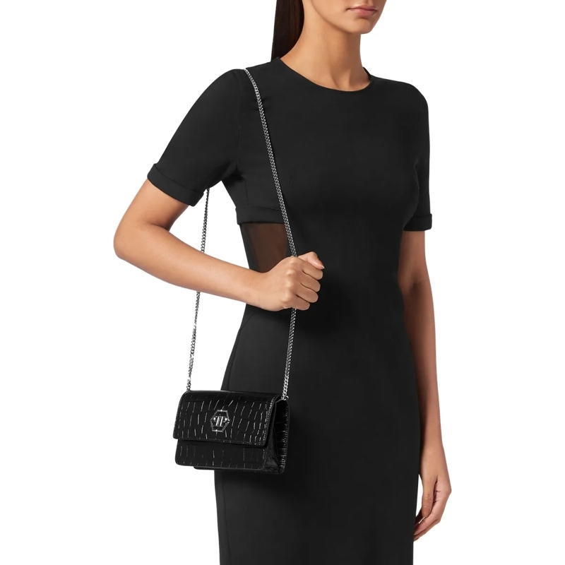 Philipp Plein Schultertasche Umhängetasche Hexagon Crocco Print schwarz(Image 3)