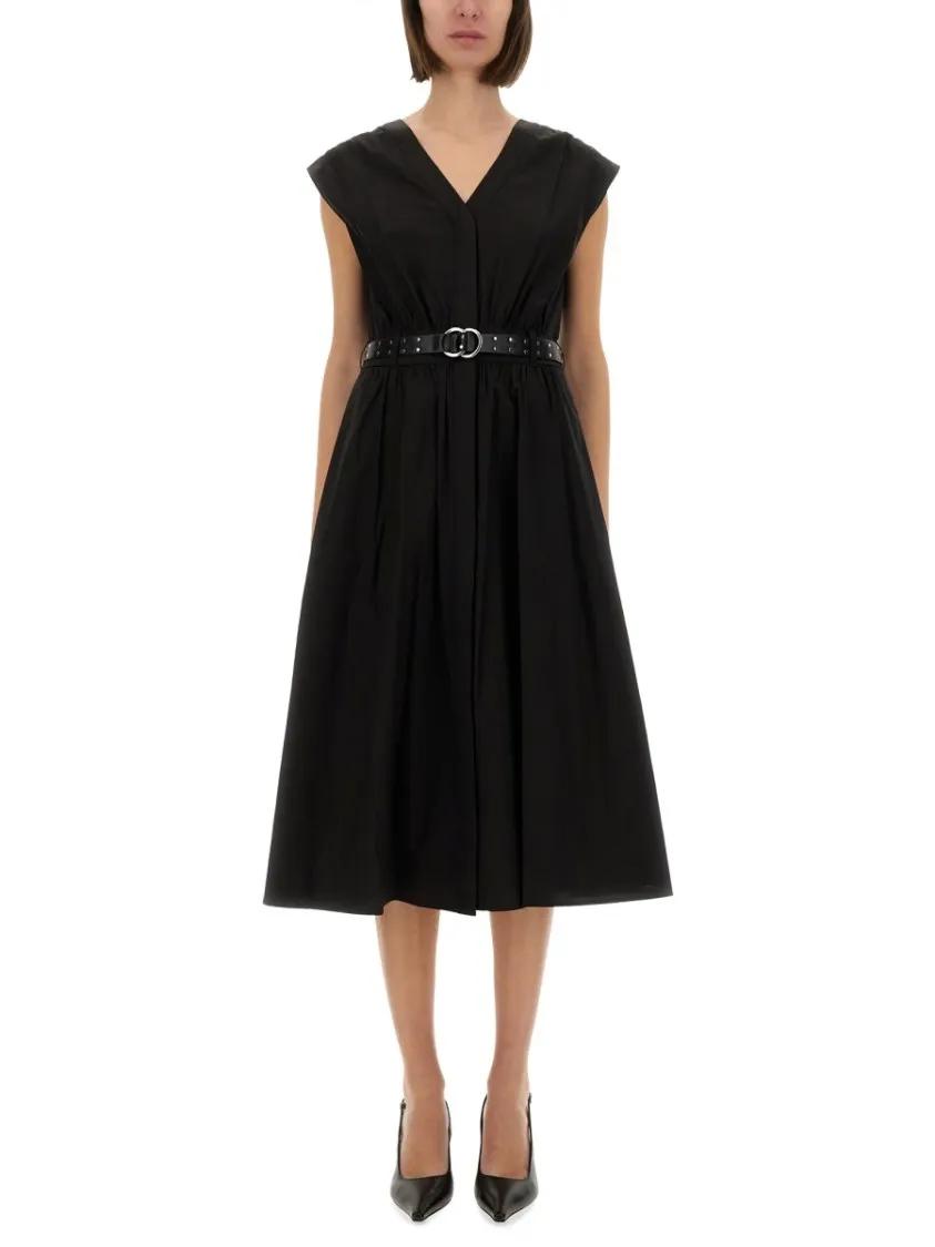 Thumbnail - Michael Kors - Midi Dress With V-Neckline And Stylish Waist Belt - Größe S - schwarz
