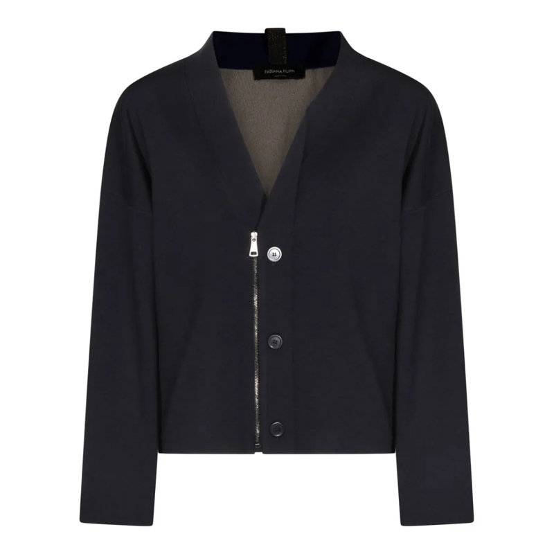 Fabiana Filippi Vest Navy V-Neck Zip Knit Top Black