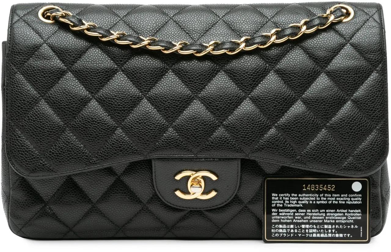 Chanel Shoppers Jumbo Classic Caviar Double Flap in zwart