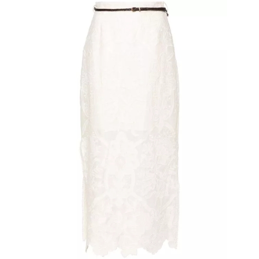 Zimmermann  Ottie Embroidered Beige Midi Skirt Neutrals