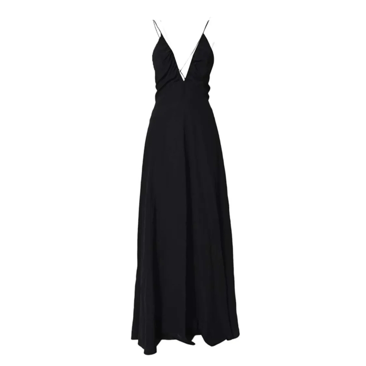 オールインワン・サロペット Aspesi Black Silk Crepe De Chine Long Dress Aspesi Black Silk Crêpe De Chine Long Dress Black