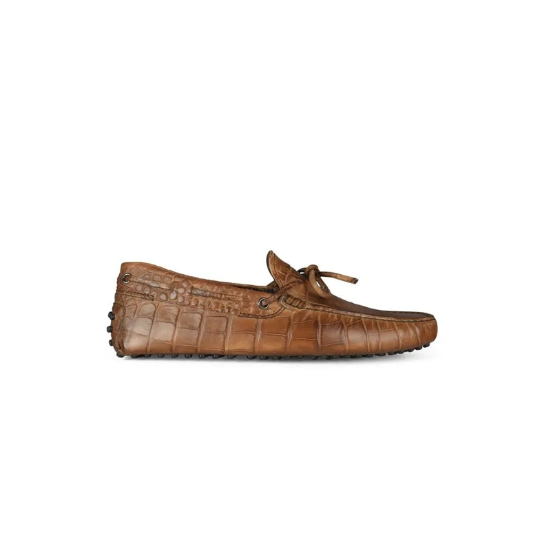 Tod's Loafer Crocodile-Effect Brown Leather Loafers Brown