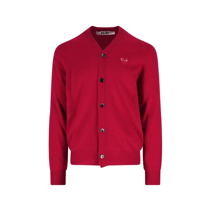 Comme des Garcons Cardigan V-Neck Wool Cardigan With Tone-On-Tone Logo Embroi Red