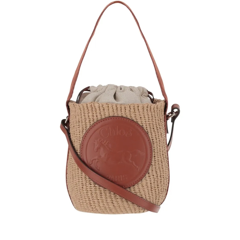 Chloé Schultertasche Small Horse Medal Bag Made Of Natural Fibers Brown