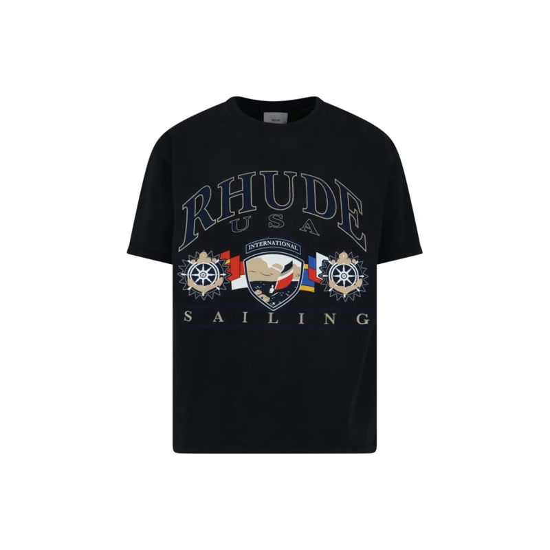 Rhude T-shirt Classic Black T-Shirt With Crew Neckline And Short Black