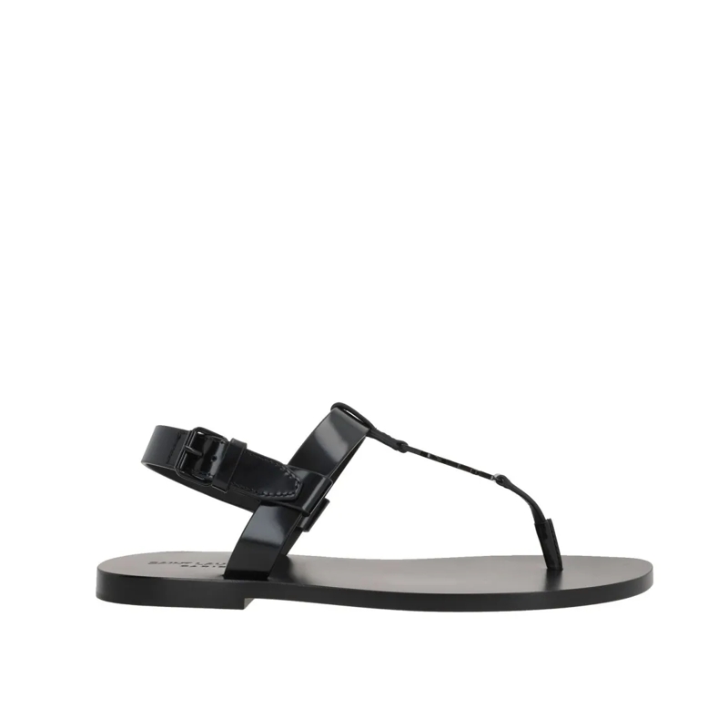 Saint Laurent Loafer Cassandre 05 Flat Sandals With Patent Finish Black