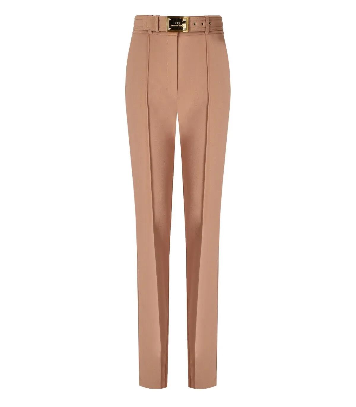 Thumbnail - Elisabetta Franchi - High-Waisted Nude Pants With Matching Belt - Größe 40 - beige