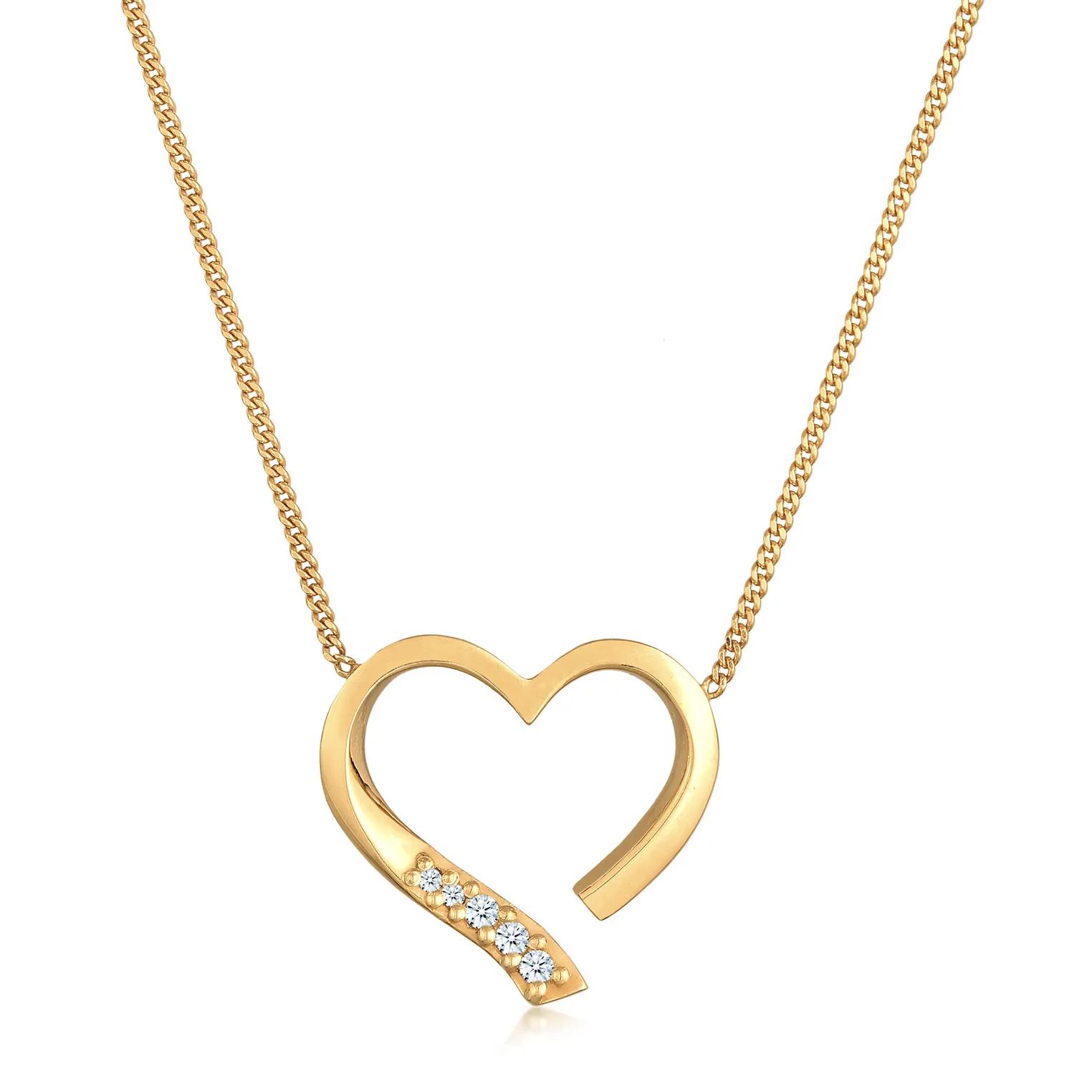 Elli Halsketten - Halskette Herz Liebe Diamant (0.055 ct.) 925 Silbe - Gr. unisize - in Gold - für Damen