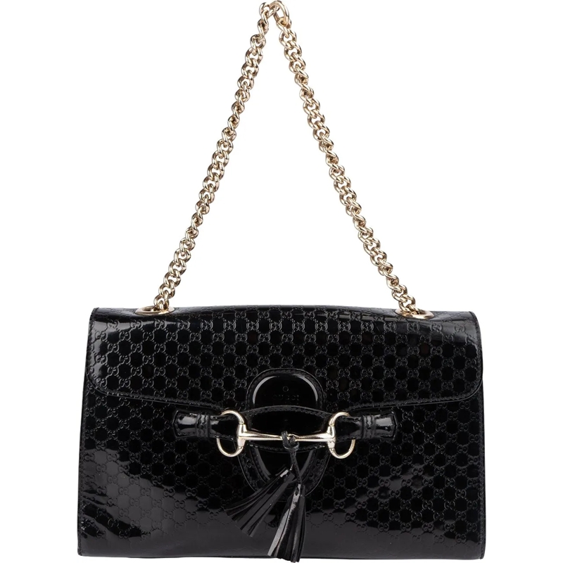 Gucci Tote Gucci Microguccissima Patent Leather Emily Shoulde schwarz