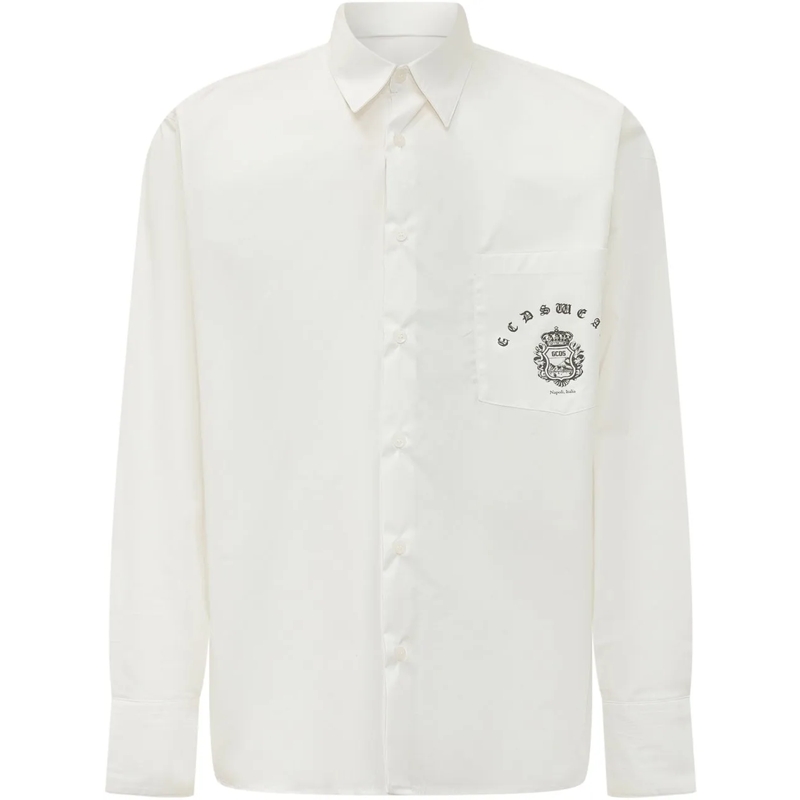Gcds Legeres Oberteil Camicia con Colletto e Tasca weiß