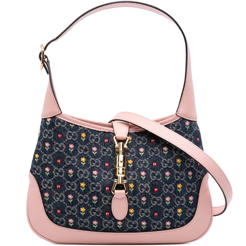 Gucci Schultertasche Limited Edition Small GG Denim Embroidered Floral  blau