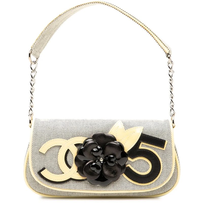 Chanel Schultertasche Canvas CC Camellia No. 5 Shoulder Bag grau