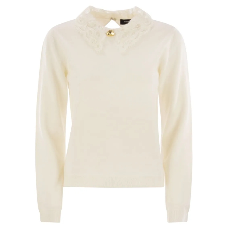 Fabiana Filippi Pull Platinum Jersey With Macramé Lace White
