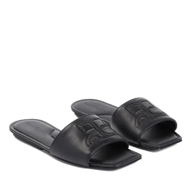 Courrèges Sandalen & Sandaletten - Courreges Black Leather Ac Slides Sandal - Gr. 36 (EU) - in Schwarz - für Damen