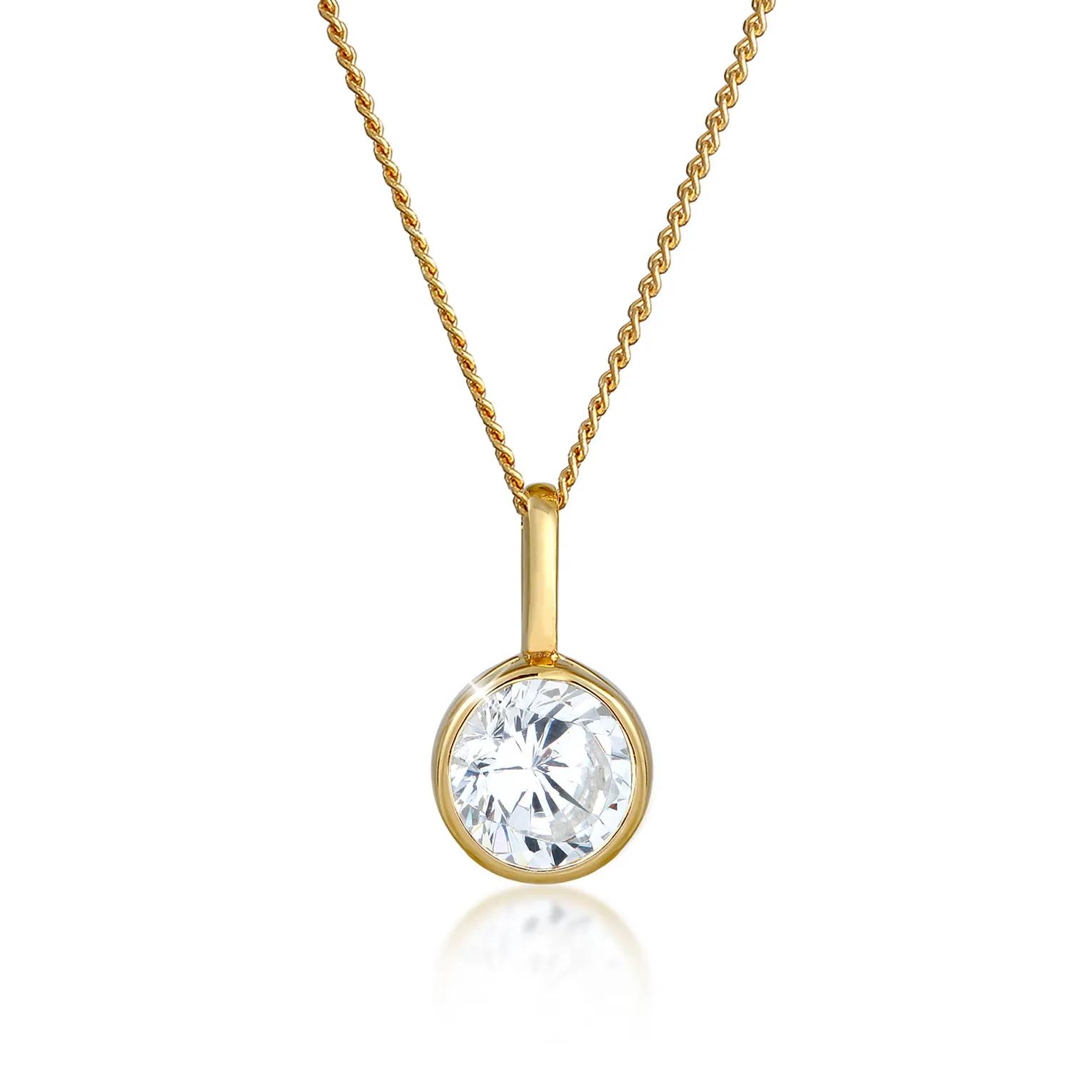 Elli Halsketten - Halskette Solitär Zirkonia 585 Gelbgold - Gr. unisize - in Gold - für Damen