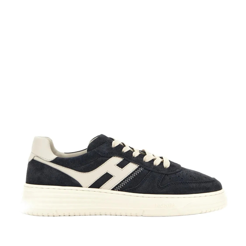 Hogan Lage-top sneaker Lace-Up Navy Calfskin Shoes With Off-White Accents Blue