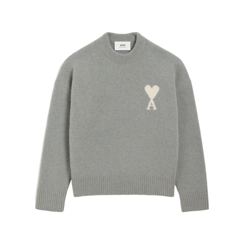 AMI Paris Pull Ami De Coeur Sweater 058 GREY/OFF-WHITE