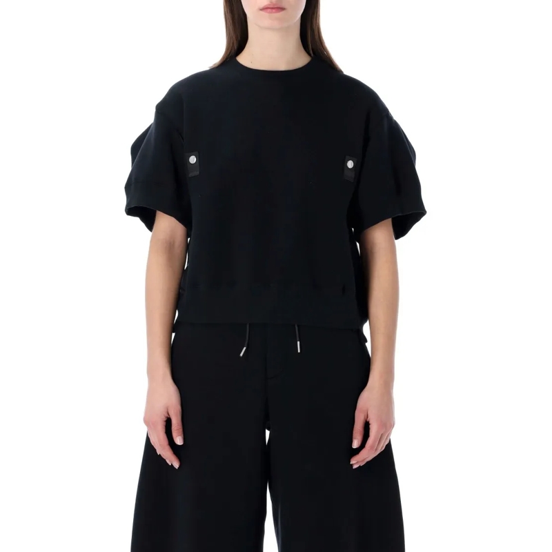 Sacai Bluse Crewneck With Short Sleeves Fleece Black